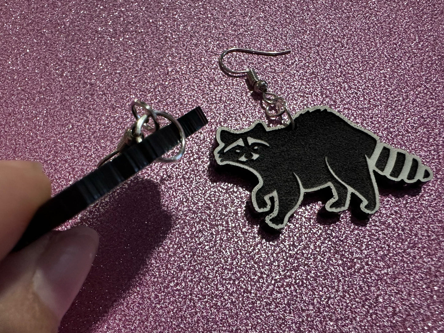 Raccoon Earrings: Laser Cut Acrylic Racoons, Animals, Bandit Racoon, Cute Thief, Trash Panda Earrings, Zoo, Best Gifts for Her/Him/Them