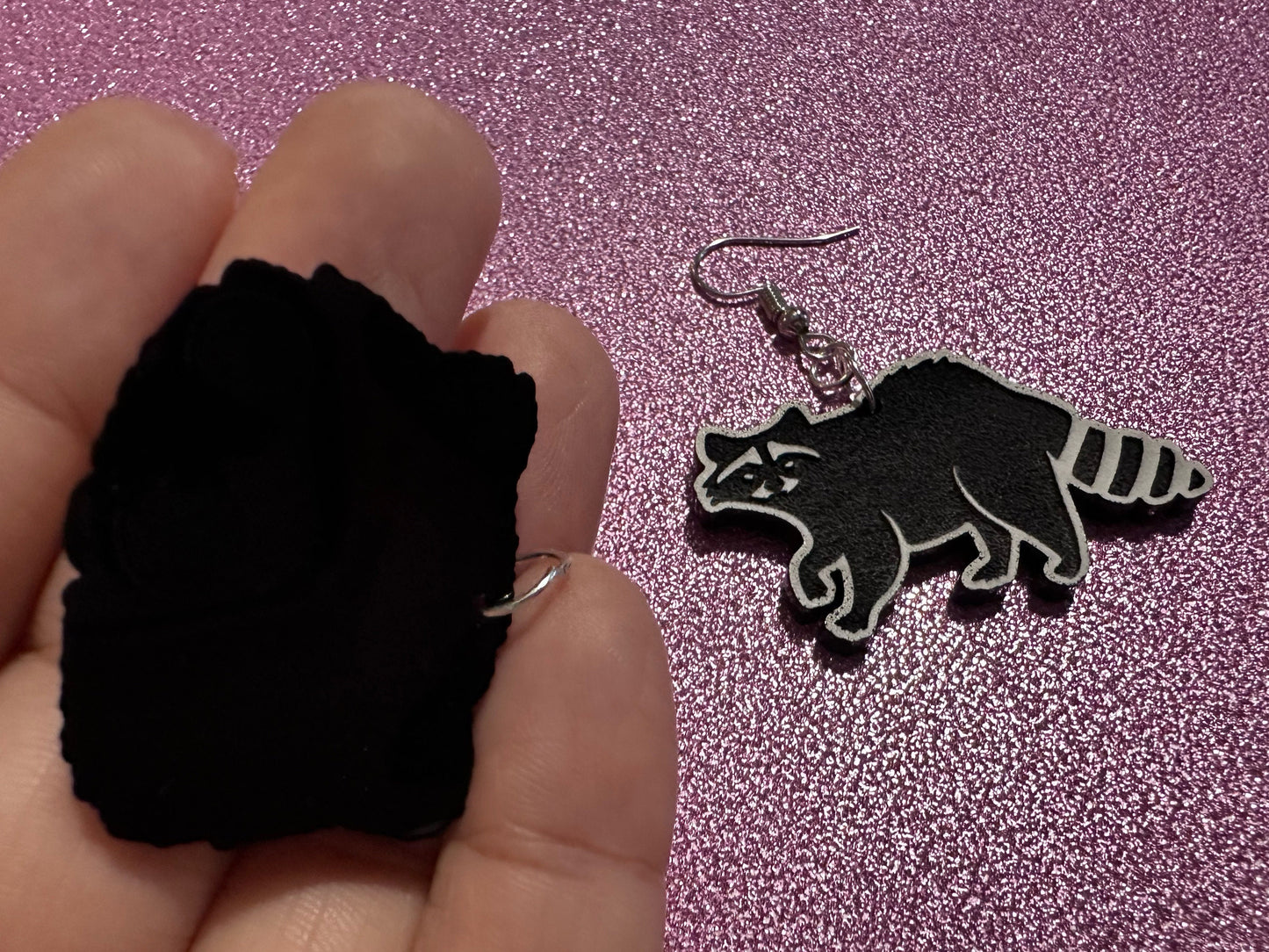 Raccoon Earrings: Laser Cut Acrylic Racoons, Animals, Bandit Racoon, Cute Thief, Trash Panda Earrings, Zoo, Best Gifts for Her/Him/Them