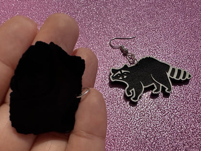 Raccoon Earrings: Laser Cut Acrylic Racoons, Animals, Bandit Racoon, Cute Thief, Trash Panda Earrings, Zoo, Best Gifts for Her/Him/Them
