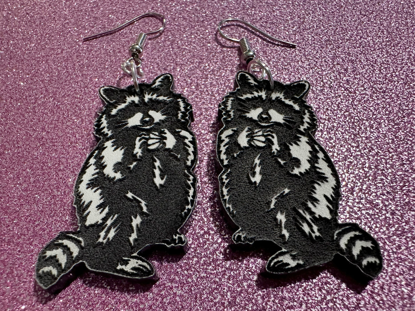 Raccoon Earrings: Laser Cut Acrylic Racoons, Animals, Bandit Racoon, Cute Thief, Trash Panda Earrings, Zoo, Best Gifts for Her/Him/Them