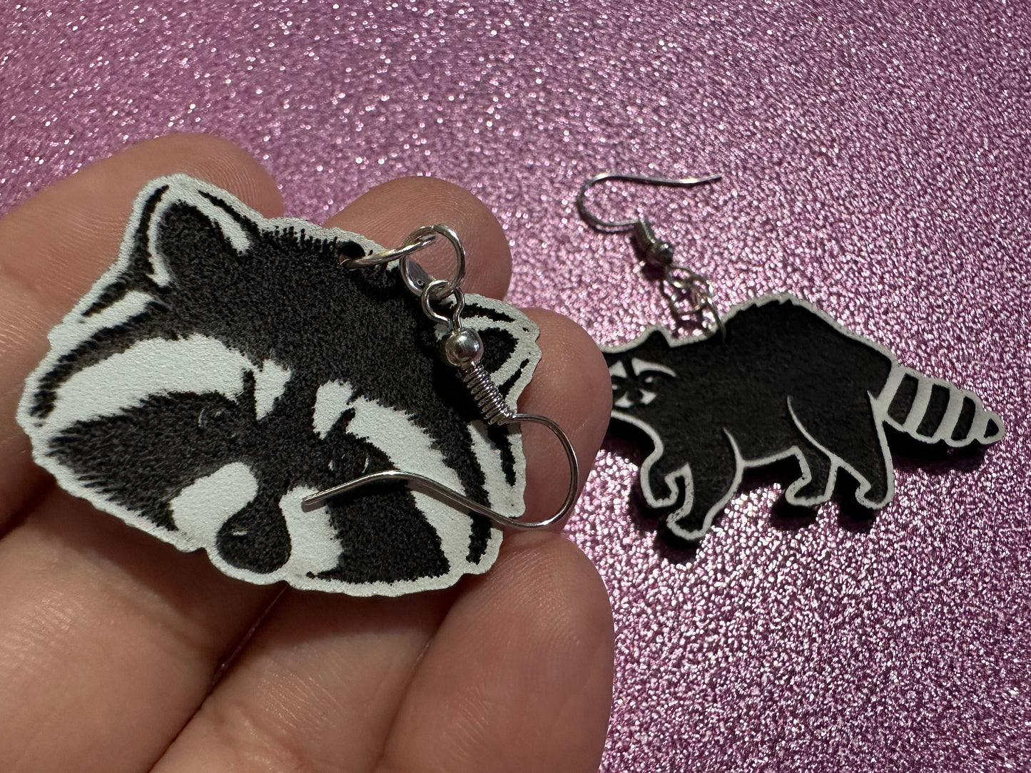 Raccoon Earrings: Laser Cut Acrylic Racoons, Animals, Bandit Racoon, Cute Thief, Trash Panda Earrings, Zoo, Best Gifts for Her/Him/Them