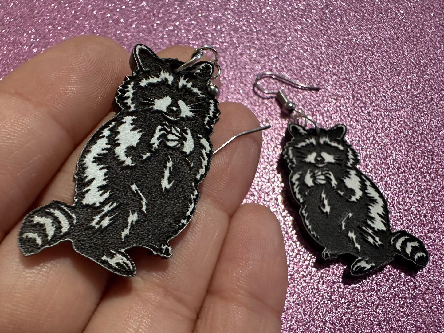 Raccoon Earrings: Laser Cut Acrylic Racoons, Animals, Bandit Racoon, Cute Thief, Trash Panda Earrings, Zoo, Best Gifts for Her/Him/Them