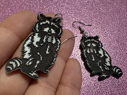 Raccoon Earrings: Laser Cut Acrylic Racoons, Animals, Bandit Racoon, Cute Thief, Trash Panda Earrings, Zoo, Best Gifts for Her/Him/Them