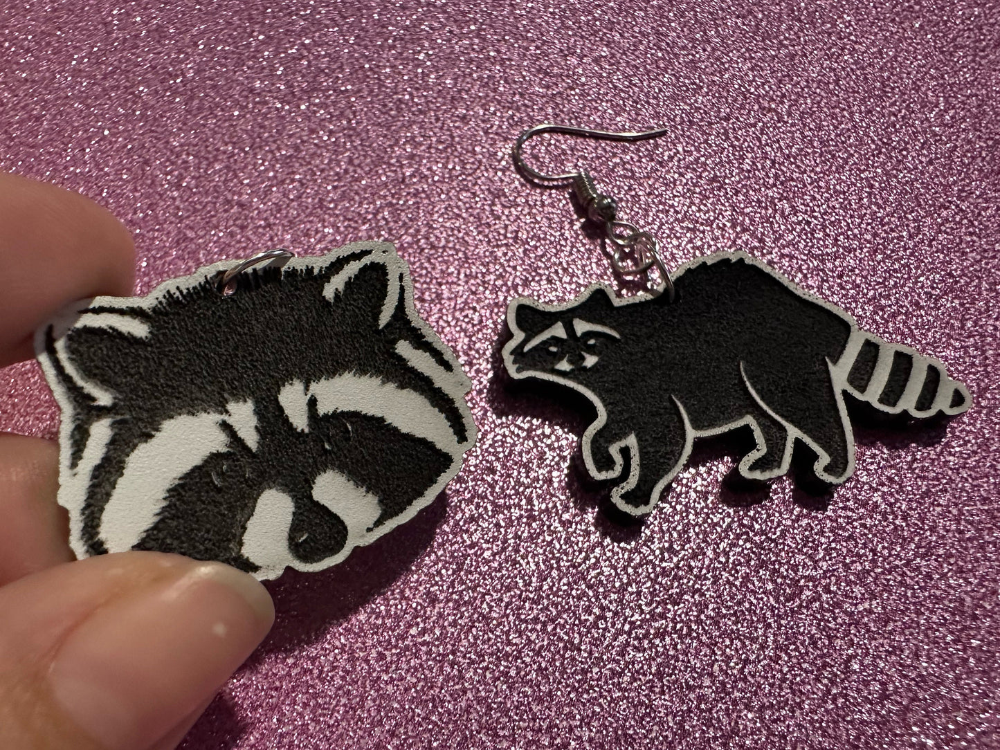 Raccoon Earrings: Laser Cut Acrylic Racoons, Animals, Bandit Racoon, Cute Thief, Trash Panda Earrings, Zoo, Best Gifts for Her/Him/Them