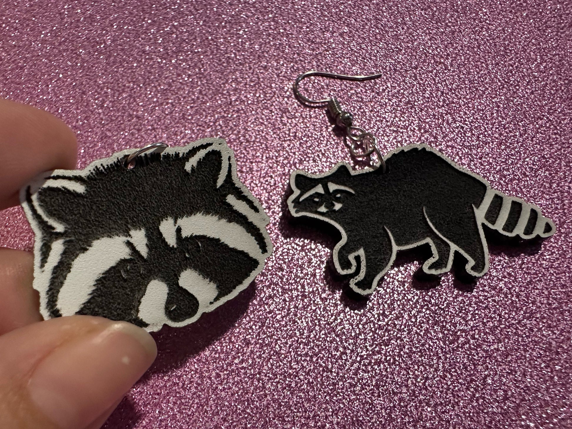 Raccoon Earrings: Laser Cut Acrylic Racoons, Animals, Bandit Racoon, Cute Thief, Trash Panda Earrings, Zoo, Best Gifts for Her/Him/Them