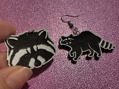 Raccoon Earrings: Laser Cut Acrylic Racoons, Animals, Bandit Racoon, Cute Thief, Trash Panda Earrings, Zoo, Best Gifts for Her/Him/Them