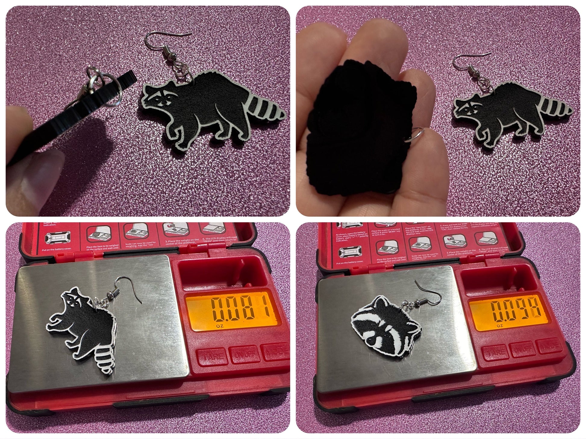 Raccoon Earrings: Laser Cut Acrylic Racoons, Animals, Bandit Racoon, Cute Thief, Trash Panda Earrings, Zoo, Best Gifts for Her/Him/Them