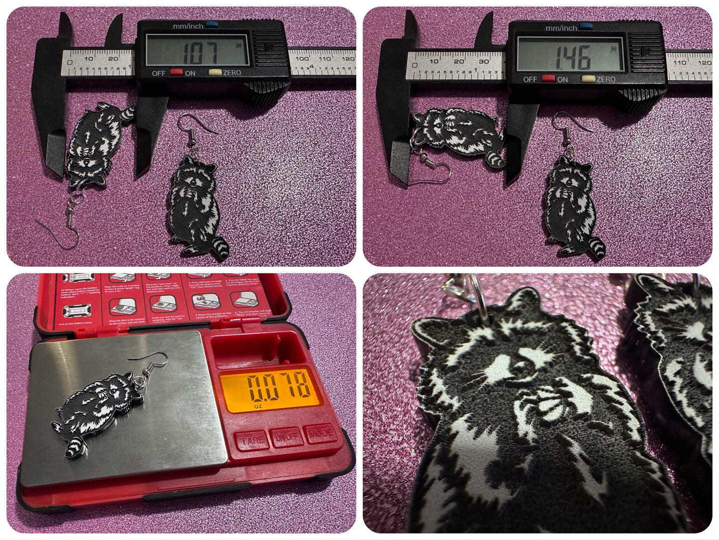 Raccoon Earrings: Laser Cut Acrylic Racoons, Animals, Bandit Racoon, Cute Thief, Trash Panda Earrings, Zoo, Best Gifts for Her/Him/Them