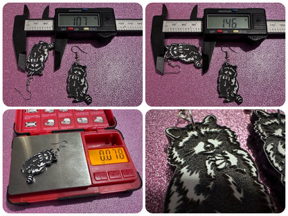 Raccoon Earrings: Laser Cut Acrylic Racoons, Animals, Bandit Racoon, Cute Thief, Trash Panda Earrings, Zoo, Best Gifts for Her/Him/Them