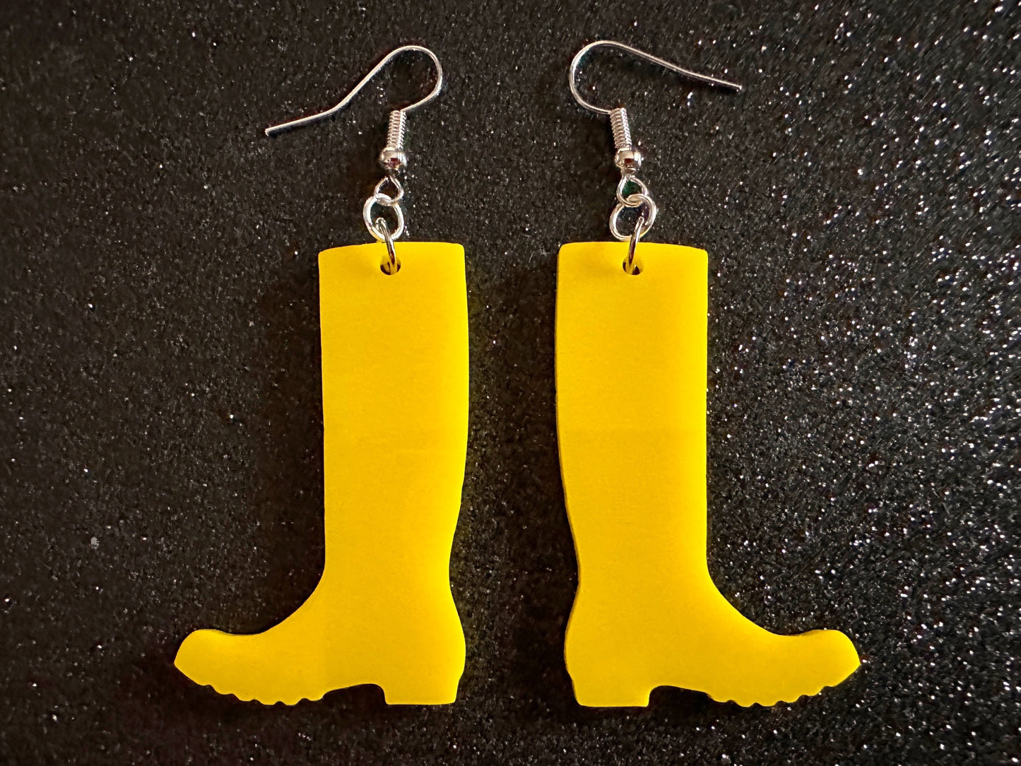 Rain Boot Earrings: Laser Cut Acrylic Boots, Rain, Weather, Yellow Boots, Rainy Day, Rubber Boots, Rain Gear ,Best Gifts for Her/Him/Them