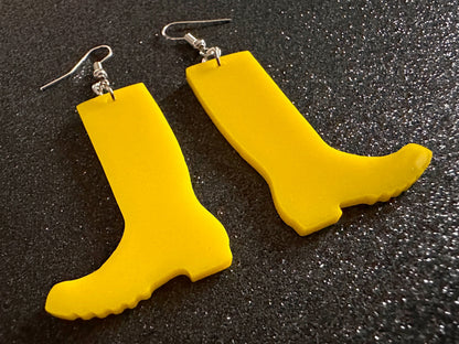 Rain Boot Earrings: Laser Cut Acrylic Boots, Rain, Weather, Yellow Boots, Rainy Day, Rubber Boots, Rain Gear ,Best Gifts for Her/Him/Them