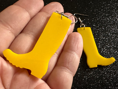 Rain Boot Earrings: Laser Cut Acrylic Boots, Rain, Weather, Yellow Boots, Rainy Day, Rubber Boots, Rain Gear ,Best Gifts for Her/Him/Them