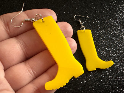 Rain Boot Earrings: Laser Cut Acrylic Boots, Rain, Weather, Yellow Boots, Rainy Day, Rubber Boots, Rain Gear ,Best Gifts for Her/Him/Them