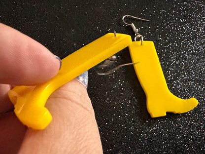 Rain Boot Earrings: Laser Cut Acrylic Boots, Rain, Weather, Yellow Boots, Rainy Day, Rubber Boots, Rain Gear ,Best Gifts for Her/Him/Them