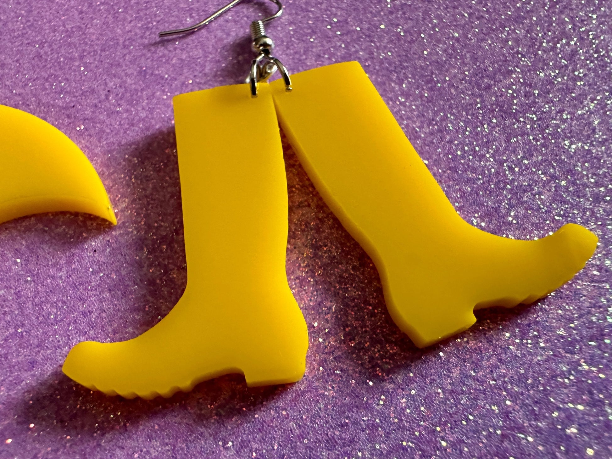 Rain Boots & Umbrella Earrings: Laser Cut Acrylic Umbrellas, Rain, Weather, Rainy Day, Yellow, Rubber Boots, Best Gifts for Her/Him/Them