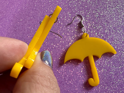 Rain Boots & Umbrella Earrings: Laser Cut Acrylic Umbrellas, Rain, Weather, Rainy Day, Yellow, Rubber Boots, Best Gifts for Her/Him/Them