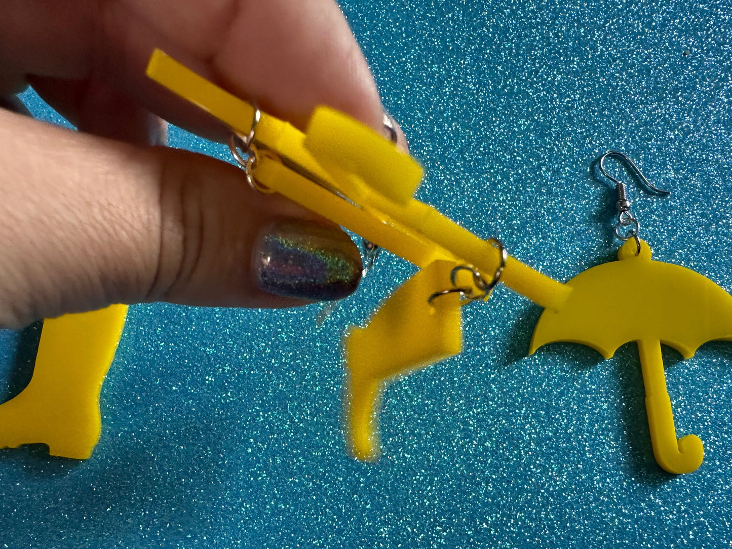 Rain Boots & Umbrella Earrings: Laser Cut Acrylic Umbrellas, Rain, Weather, Rainy Day, Yellow, Rubber Boots, Best Gifts for Her/Him/Them