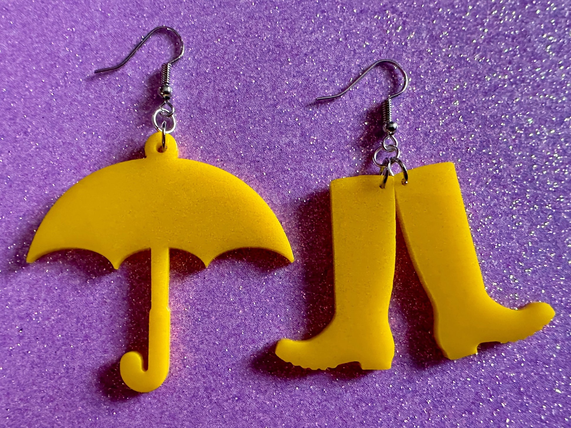 Rain Boots & Umbrella Earrings: Laser Cut Acrylic Umbrellas, Rain, Weather, Rainy Day, Yellow, Rubber Boots, Best Gifts for Her/Him/Them