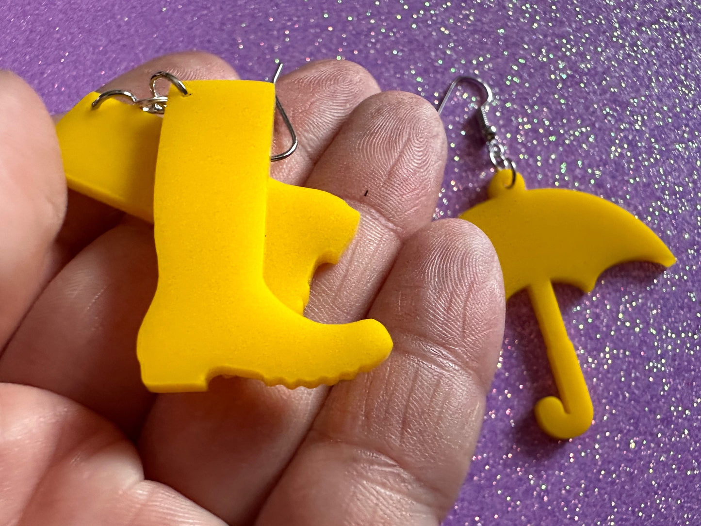 Rain Boots & Umbrella Earrings: Laser Cut Acrylic Umbrellas, Rain, Weather, Rainy Day, Yellow, Rubber Boots, Best Gifts for Her/Him/Them