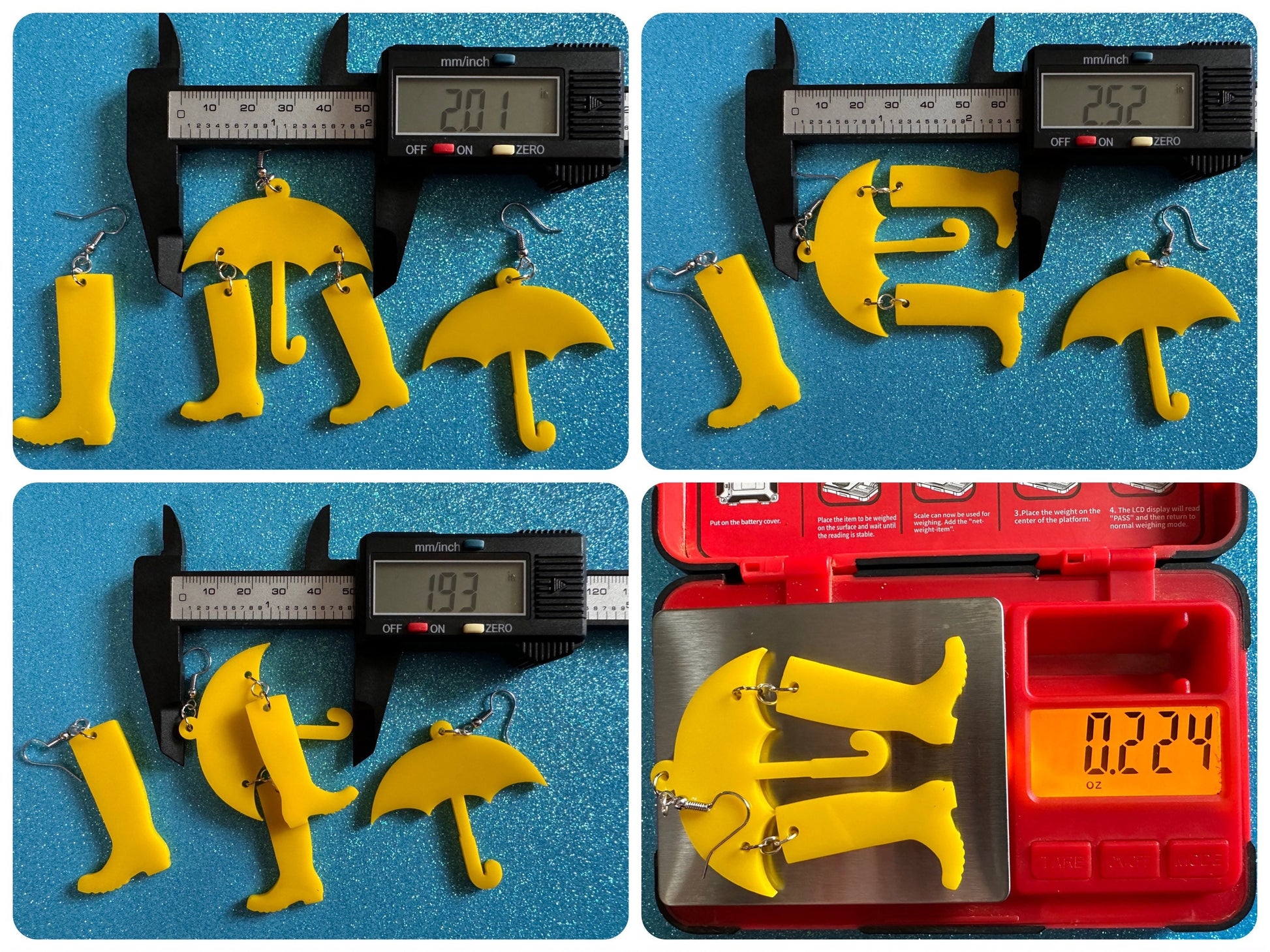 Rain Boots & Umbrella Earrings: Laser Cut Acrylic Umbrellas, Rain, Weather, Rainy Day, Yellow, Rubber Boots, Best Gifts for Her/Him/Them