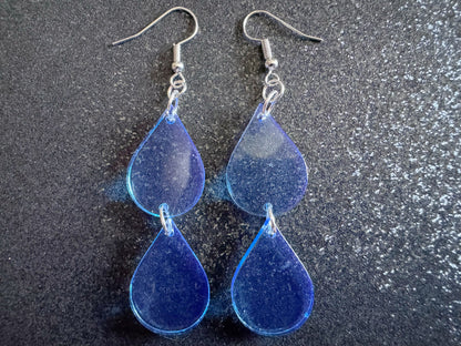 Rain Earrings: Laser Cut Acrylic Raindrops, Rain Drops, Drop, Tear, Stormy Weather, Raining, Rain Storm, Cold, Best Gifts for Her/Him/Them