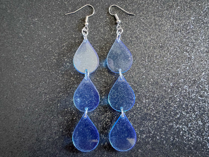 Rain Earrings: Laser Cut Acrylic Raindrops, Rain Drops, Drop, Tear, Stormy Weather, Raining, Rain Storm, Cold, Best Gifts for Her/Him/Them