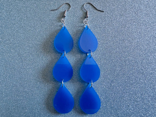 Rain Earrings: Laser Cut Acrylic Raindrops, Rain Drops, Drop, Tear, Stormy Weather, Raining, Rain Storm, Cold, Best Gifts for Her/Him/Them