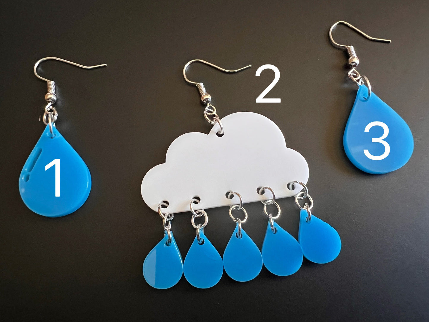 Rain Earrings: Laser Cut Acrylic Raindrops, Rain Drops, Drop, Tear, Stormy Weather, Raining, Rain Storm, Cold, Best Gifts for Her/Him/Them