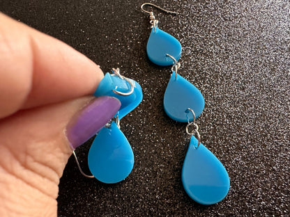 Rain Earrings: Laser Cut Acrylic Raindrops, Rain Drops, Drop, Tear, Stormy Weather, Raining, Rain Storm, Cold, Best Gifts for Her/Him/Them