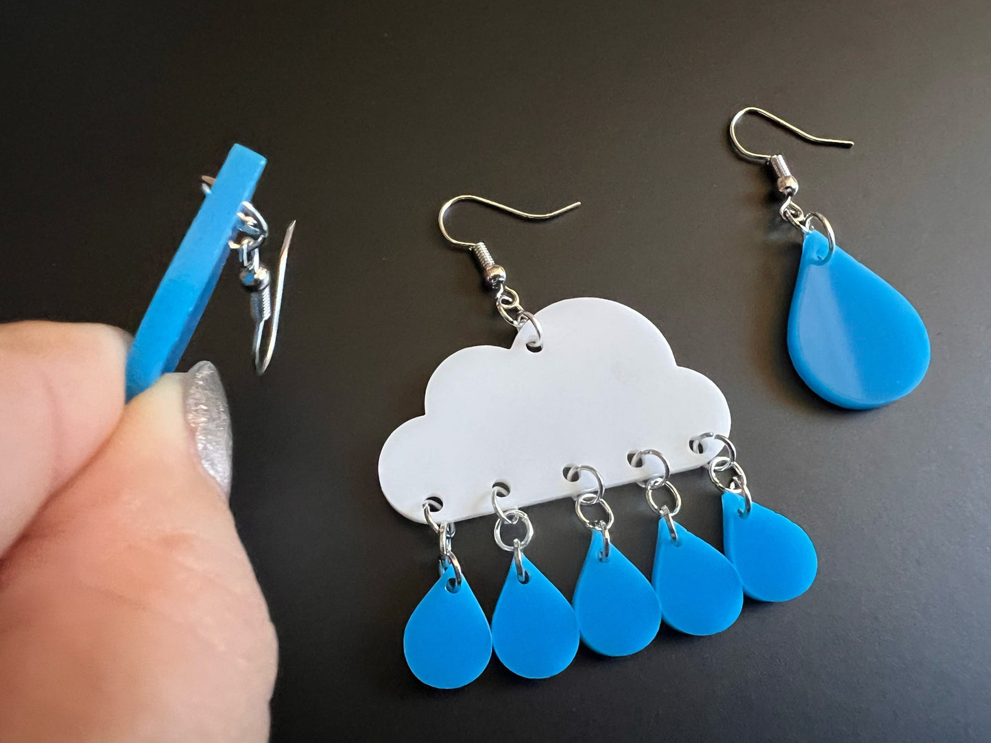 Rain Earrings: Laser Cut Acrylic Raindrops, Rain Drops, Drop, Tear, Stormy Weather, Raining, Rain Storm, Cold, Best Gifts for Her/Him/Them