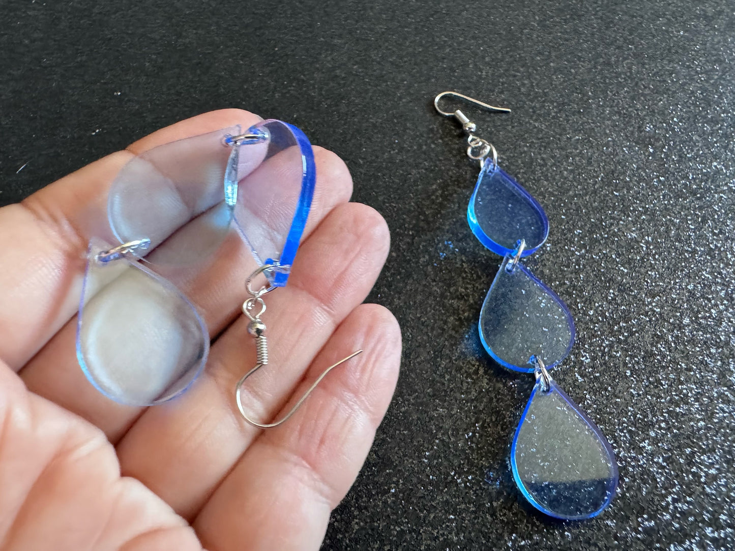 Rain Earrings: Laser Cut Acrylic Raindrops, Rain Drops, Drop, Tear, Stormy Weather, Raining, Rain Storm, Cold, Best Gifts for Her/Him/Them