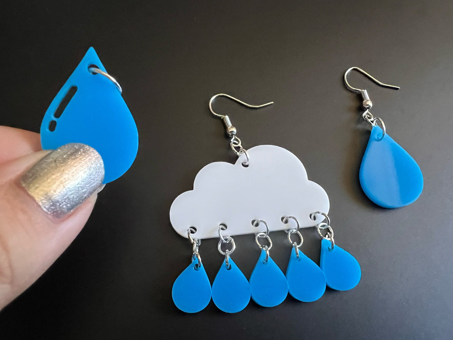 Rain Earrings: Laser Cut Acrylic Raindrops, Rain Drops, Drop, Tear, Stormy Weather, Raining, Rain Storm, Cold, Best Gifts for Her/Him/Them