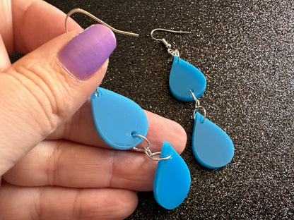Rain Earrings: Laser Cut Acrylic Raindrops, Rain Drops, Drop, Tear, Stormy Weather, Raining, Rain Storm, Cold, Best Gifts for Her/Him/Them