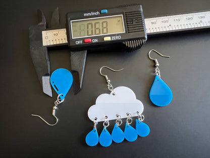 Rain Earrings: Laser Cut Acrylic Raindrops, Rain Drops, Drop, Tear, Stormy Weather, Raining, Rain Storm, Cold, Best Gifts for Her/Him/Them