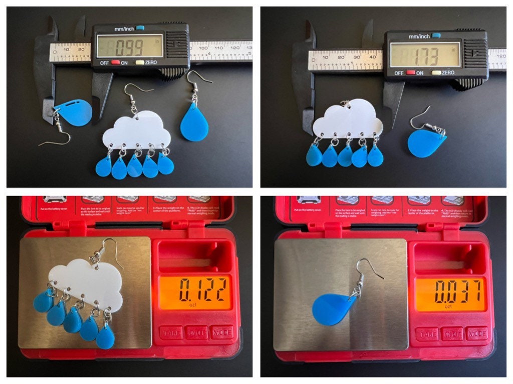Rain Earrings: Laser Cut Acrylic Raindrops, Rain Drops, Drop, Tear, Stormy Weather, Raining, Rain Storm, Cold, Best Gifts for Her/Him/Them