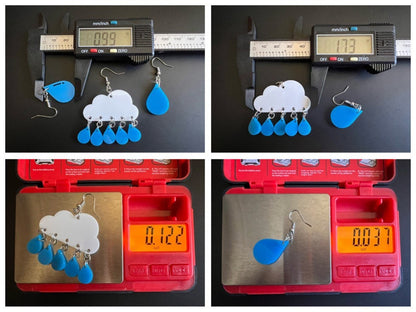 Rain Earrings: Laser Cut Acrylic Raindrops, Rain Drops, Drop, Tear, Stormy Weather, Raining, Rain Storm, Cold, Best Gifts for Her/Him/Them