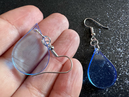 Rain Earrings: Laser Cut Acrylic Raindrops, Rain Drops, Drop, Tear, Stormy Weather, Raining, Rain Storm, Cold, Best Gifts for Her/Him/Them