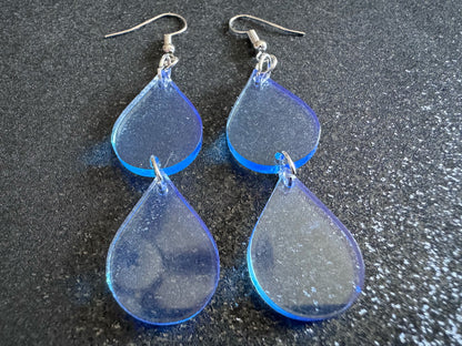 Rain Earrings: Laser Cut Acrylic Raindrops, Rain Drops, Drop, Tear, Stormy Weather, Raining, Rain Storm, Cold, Best Gifts for Her/Him/Them