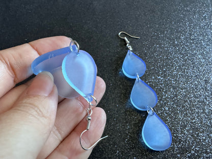 Rain Earrings: Laser Cut Acrylic Raindrops, Rain Drops, Drop, Tear, Stormy Weather, Raining, Rain Storm, Cold, Best Gifts for Her/Him/Them