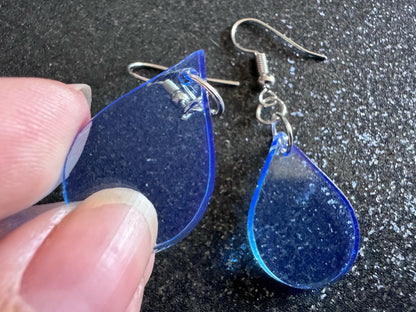 Rain Earrings: Laser Cut Acrylic Raindrops, Rain Drops, Drop, Tear, Stormy Weather, Raining, Rain Storm, Cold, Best Gifts for Her/Him/Them