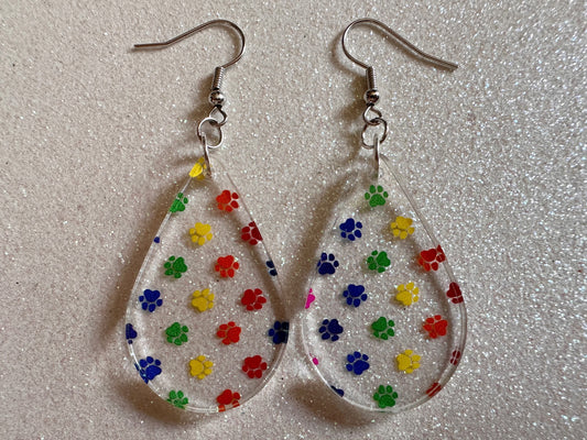 Rainbow Dog Paw Earrings: Laser Cut Acrylic Paw Prints, Dogs, Doggo, Dog Lover, Pet, Pets, Cat, Animal, Love, Best Gifts for Her/Him/Them