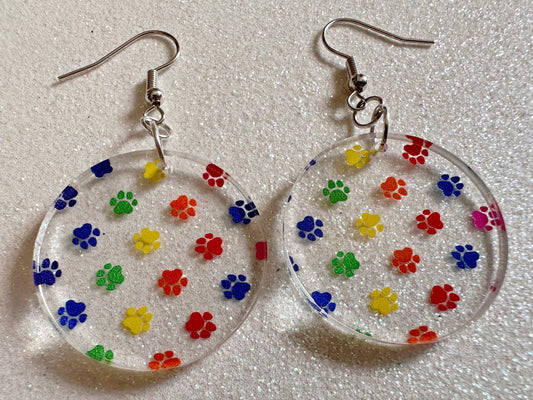 Rainbow Dog Paw Earrings: Laser Cut Acrylic Paw Prints, Dogs, Doggo, Dog Lover, Pet, Pets, Cat, Animal, Love, Best Gifts for Her/Him/Them