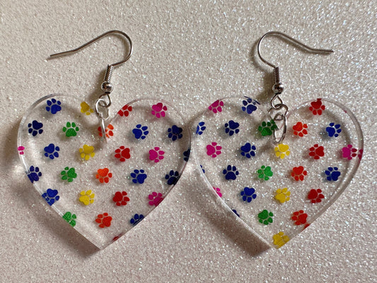Rainbow Dog Paw Earrings: Laser Cut Acrylic Paw Prints, Dogs, Doggo, Dog Lover, Pet, Pets, Cat, Animal, Love, Best Gifts for Her/Him/Them