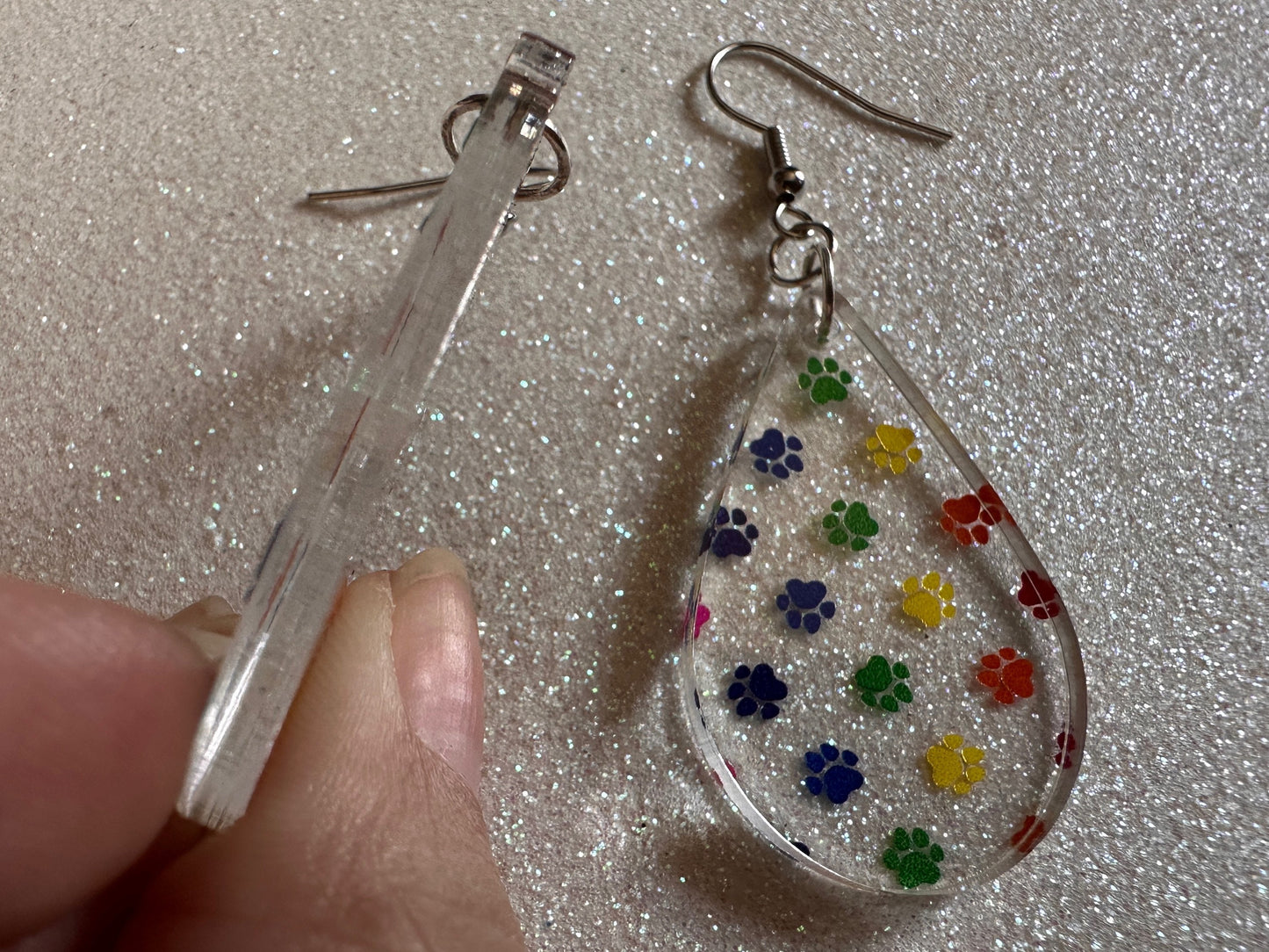 Rainbow Dog Paw Earrings: Laser Cut Acrylic Paw Prints, Dogs, Doggo, Dog Lover, Pet, Pets, Cat, Animal, Love, Best Gifts for Her/Him/Them