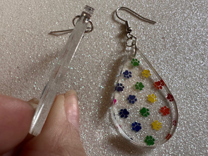 Rainbow Dog Paw Earrings: Laser Cut Acrylic Paw Prints, Dogs, Doggo, Dog Lover, Pet, Pets, Cat, Animal, Love, Best Gifts for Her/Him/Them