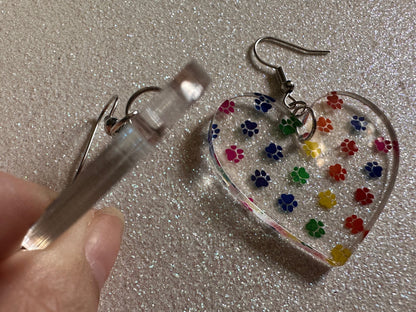 Rainbow Dog Paw Earrings: Laser Cut Acrylic Paw Prints, Dogs, Doggo, Dog Lover, Pet, Pets, Cat, Animal, Love, Best Gifts for Her/Him/Them