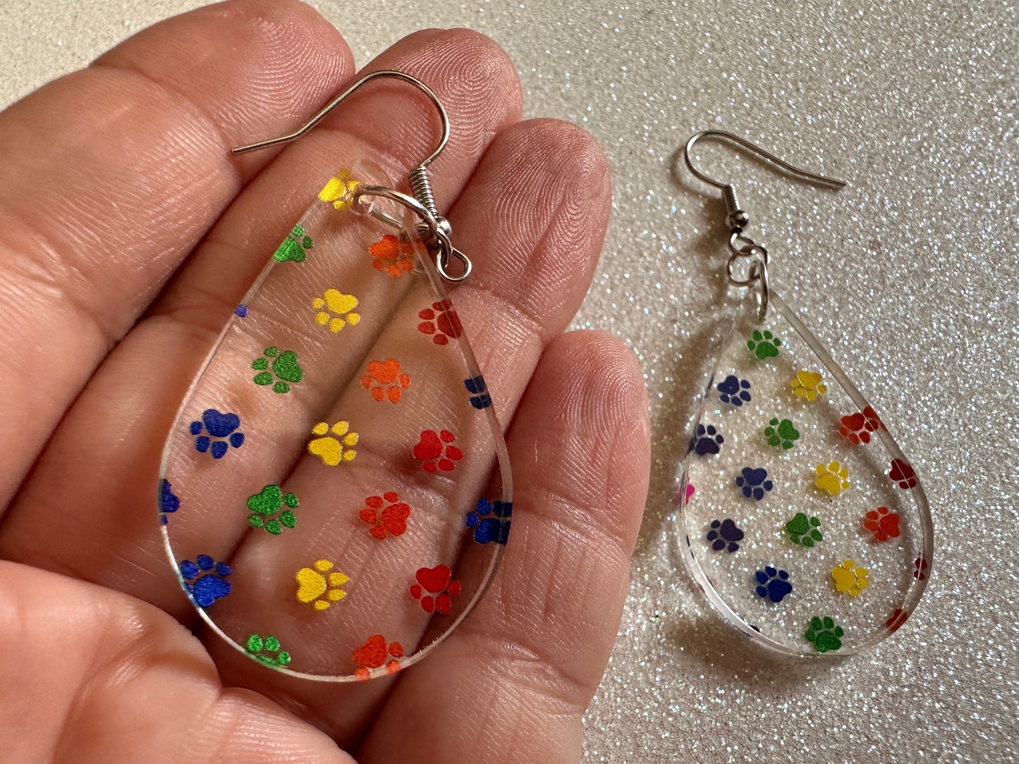 Rainbow Dog Paw Earrings: Laser Cut Acrylic Paw Prints, Dogs, Doggo, Dog Lover, Pet, Pets, Cat, Animal, Love, Best Gifts for Her/Him/Them