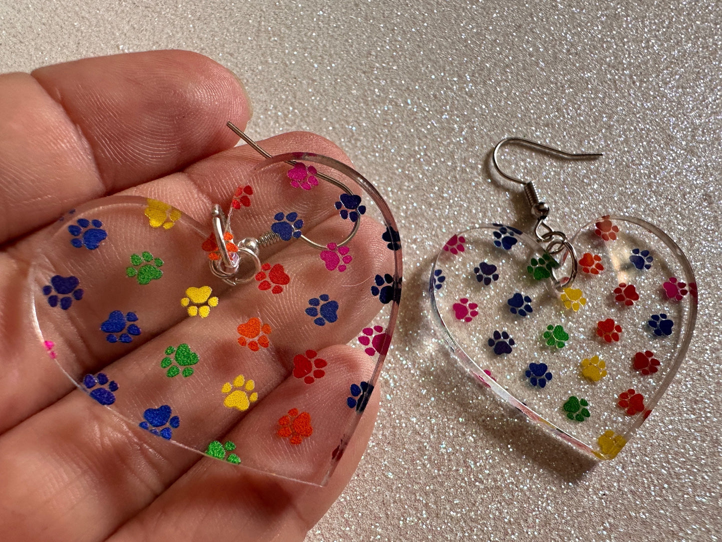 Rainbow Dog Paw Earrings: Laser Cut Acrylic Paw Prints, Dogs, Doggo, Dog Lover, Pet, Pets, Cat, Animal, Love, Best Gifts for Her/Him/Them