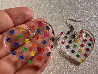 Rainbow Dog Paw Earrings: Laser Cut Acrylic Paw Prints, Dogs, Doggo, Dog Lover, Pet, Pets, Cat, Animal, Love, Best Gifts for Her/Him/Them