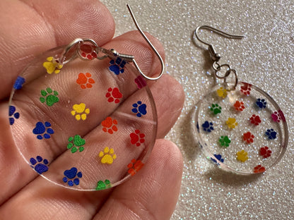 Rainbow Dog Paw Earrings: Laser Cut Acrylic Paw Prints, Dogs, Doggo, Dog Lover, Pet, Pets, Cat, Animal, Love, Best Gifts for Her/Him/Them
